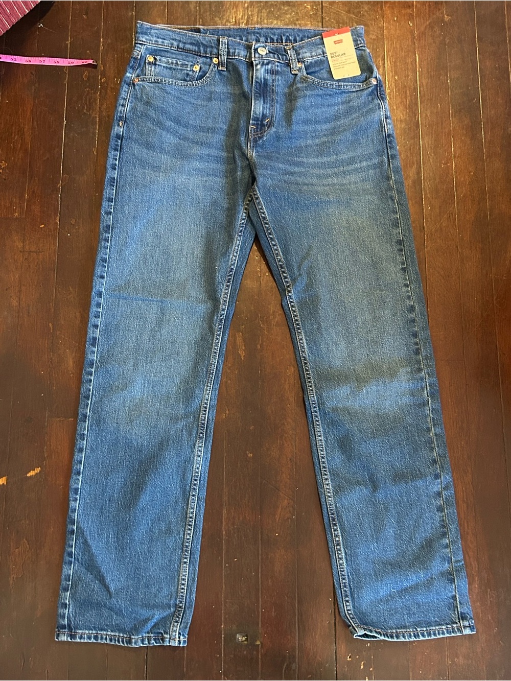 Levi's Men's Regular Fit Mid Rise Medium Wash Stretch Denim Straight Jeans